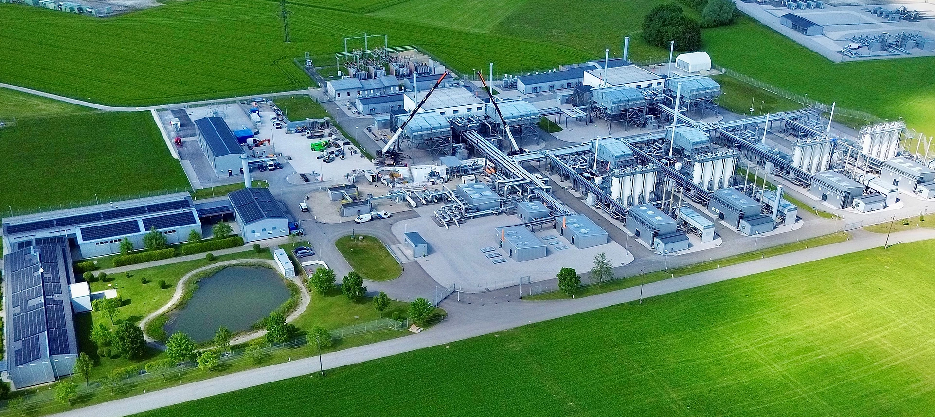 Haidach storage facility surrounded by green fields from above